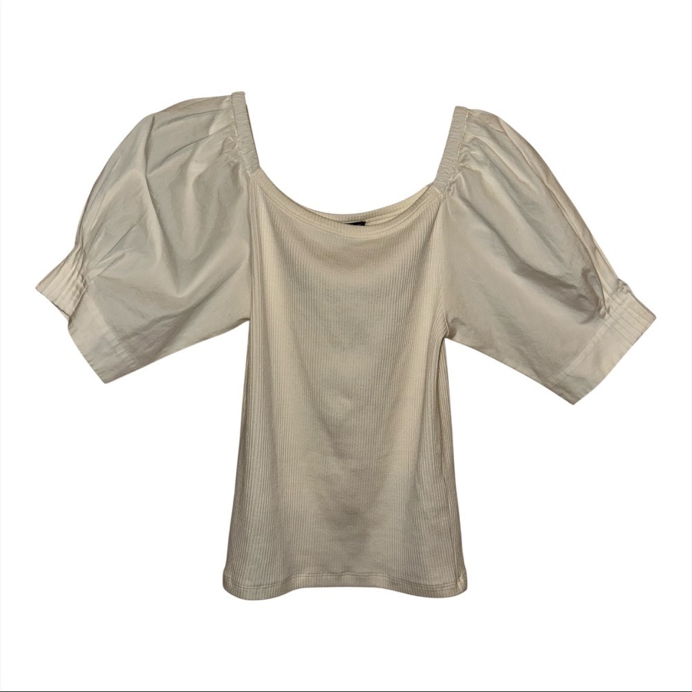 EUC J. Crew Elegant White Puff Sleeve Top
